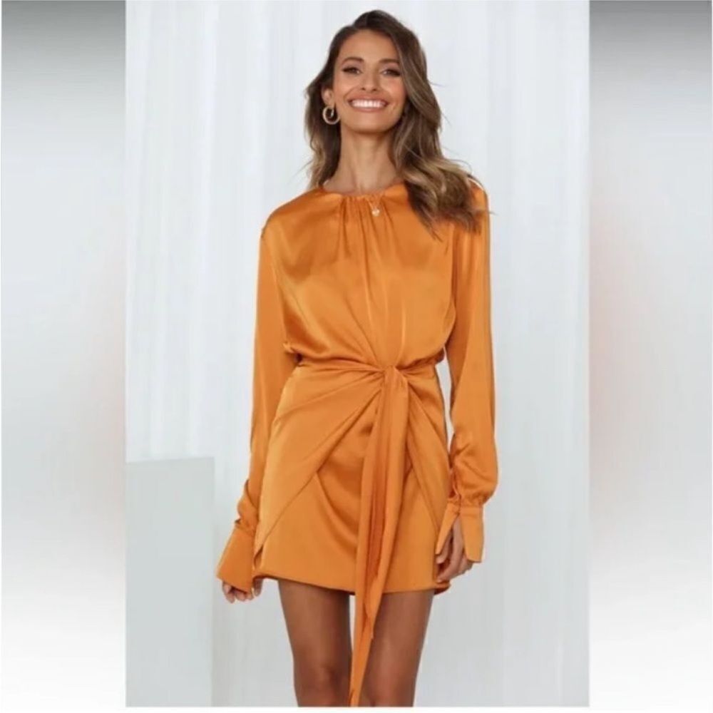 Hello Molly Vibrant Orange Long Sleeve Dress, US4 - Picture 3 of 12
